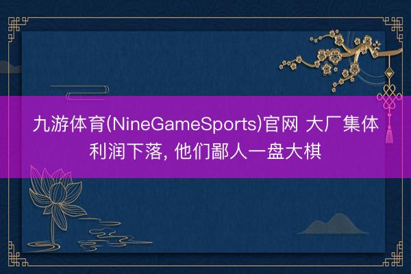 九游体育(NineGameSports)官网 大厂集体利润下落， 他们鄙人一盘大棋